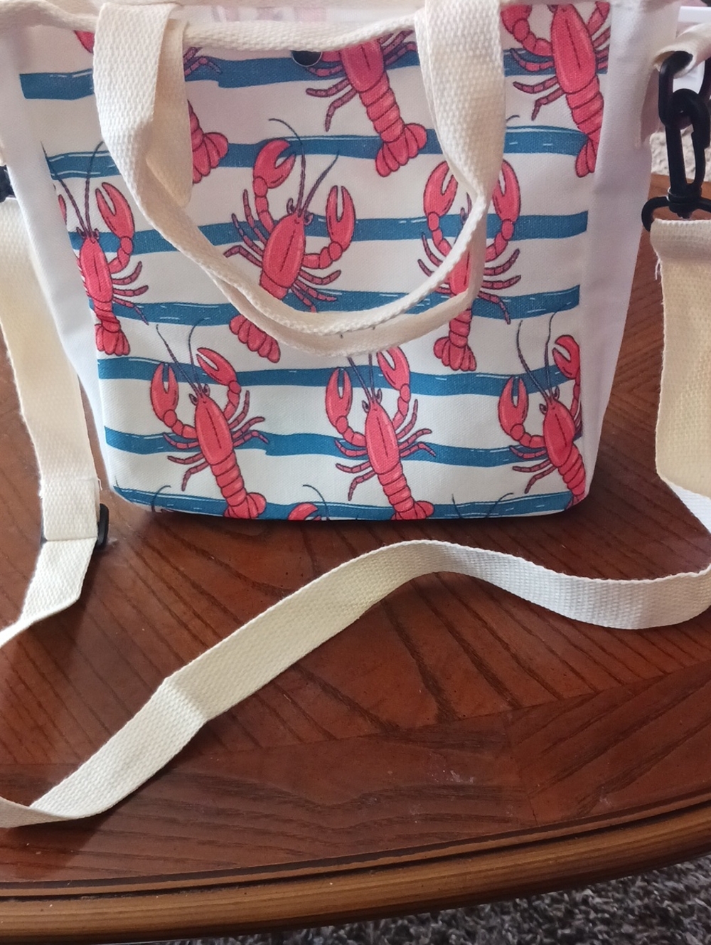 Canvas Lobster Print Crossbody Bag - Pink/Blue - Picture 4 of 6
